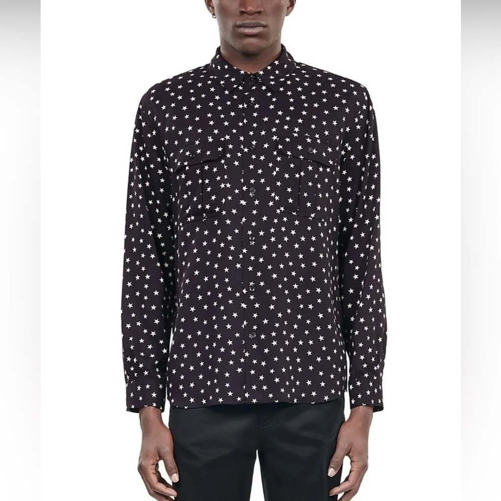 The Kooples Printed Star Print Shirt, Black/White Long Sleeve MSRP $275
